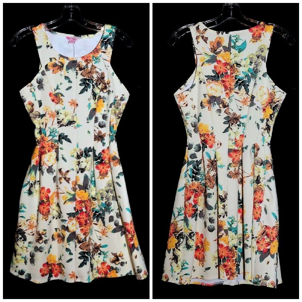 Candies Girls Size M Floral Fit Flare Party Dress Sleeveless Seamed & Pleated